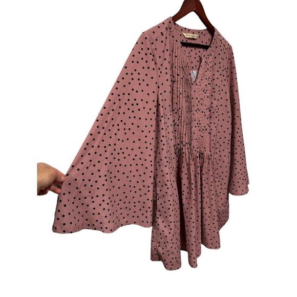 Wayward Fancies Eshakti  Pink Blush V-Neck Pleated Polks Dot Blouse 1XL - Picture 6 of 11